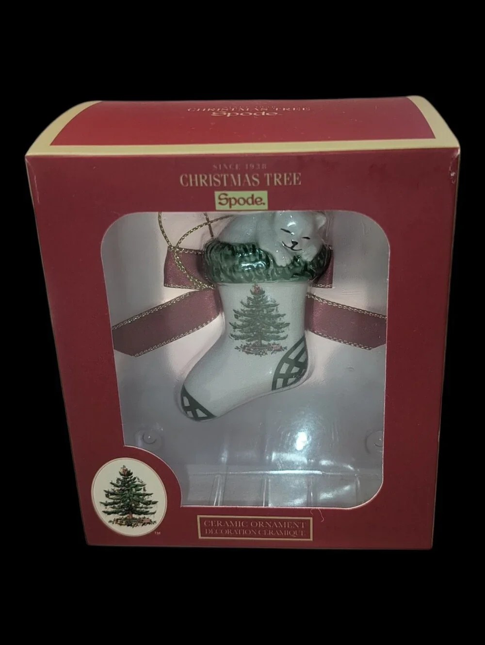 Spode Ceramic Kitten In Stocking Ornament